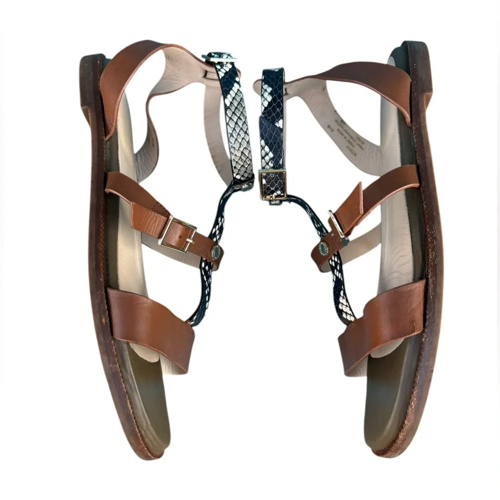 Cole Haan Wren flat sandals Pecan Snake Print gladiator style ankle strap 9.5
